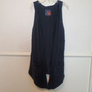 Guess Cardigan Sleeveless Hooded Open Front Women's Size M Black Acrylic Wool